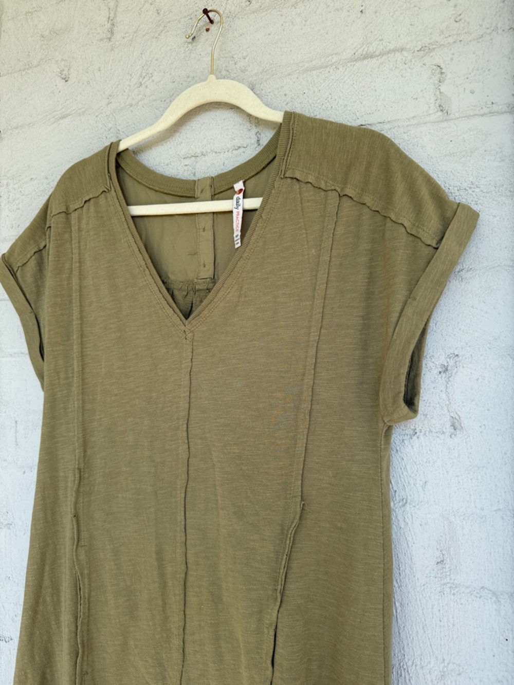 Anthropologie Daily Practice Solana Olive Green Ruffled Hem Tunic Dress Size XSP - Picture 4 of 13